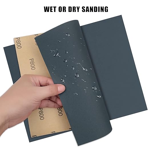 9 x 11 Inch 15pcs Wet Dry Sandpaper, 800 Grit Waterproof Abrasive Sand Paper, Silicon Carbide Sandpaper Sheets for Metal Wood, Auto Polishing