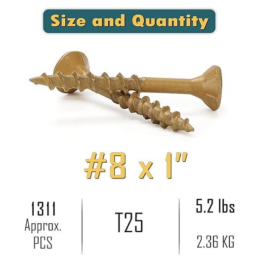 WELLOCKS Deck Screws, Wood Screws, Tan, Superior Rust Resistant, Epoxy Coated, Above 1000 Hour Salt Spray Coating T25 Torx Star Bit Included for Outdoor Wood Fence (1.2LBS Tan, #8횞1")