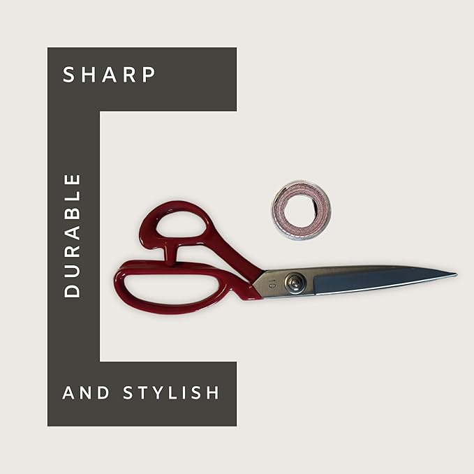 Professional Fabric Scissors & Small | Heavy Duty Sewing Scissor with High Carbon Steel Blade (Red with Tape Measure, 9")