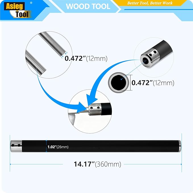 Carbide Tipped Wood Turning tools set Lathe Rougher Finisher Detailer Swan Neck Hollower Tools and Interchangeable Aluminum Alloy Grip Handle with Diamond Round Square Carbide Inserts AT04