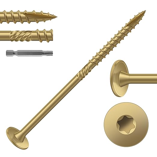 #14 x 4 Inch Outdoor Structural Wood Deck Screws (23Pcs/1lb), Carbon Steel, Tan, Flat Head, Rust Resistant Epoxy Coated, T30 Star Bit