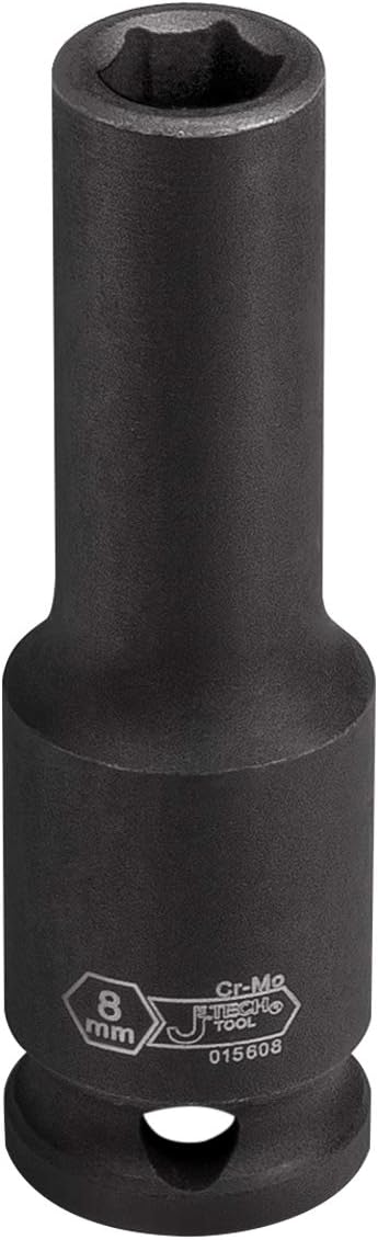 Jetech 3/8-Inch Drive 8mm Deep Impact Socket with 6-Point Design, Heat-Treated Chrome Molybdenum Alloy Steel, Metric