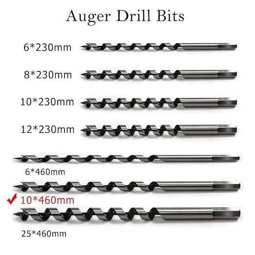 SagaSave 10 * 460mm Wood Auger Drill Bit, Ship Auger Long Drill Bit for Soft and Hard Wood, Plastic, Drywall and Composite Materials, 1Pcs