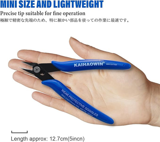 KAIHAOWIN Micro Wire Cutters with Spring, 5 Pack, 5 inch Precision Mini Flush Cutters Bulk, Nippers, Flush Cutting Pliers, Wire Snips, Small Side Cutters for Electronics Crafts Jewelry-Blue