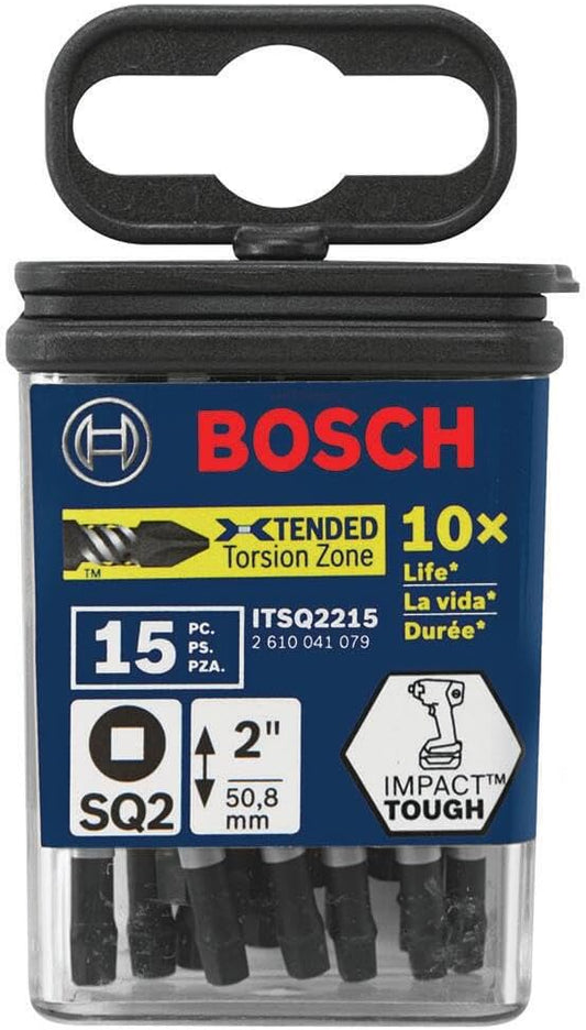 BOSCH ITSQ2215 15-Pack 2 In. Square #2 Impact Tough Screwdriving Power Bits