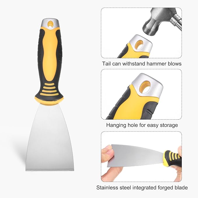 uxcell Putty Knife 2.5" High Carbon Steel Paint Scraper Flexible Drywall Repair Mud Knife for Removing Cement Wallpaper Mud Adhesive Taping with Metal Hammer End