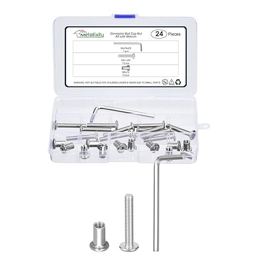 METALLIXITY Furniture Crib Screws Replacement Set with Wrench(M6-1x35mm) 24Pcs, Connector Bolts M6 Screw Barrel Nuts Binding Screws, for Chair Cabinet Bed, Silver