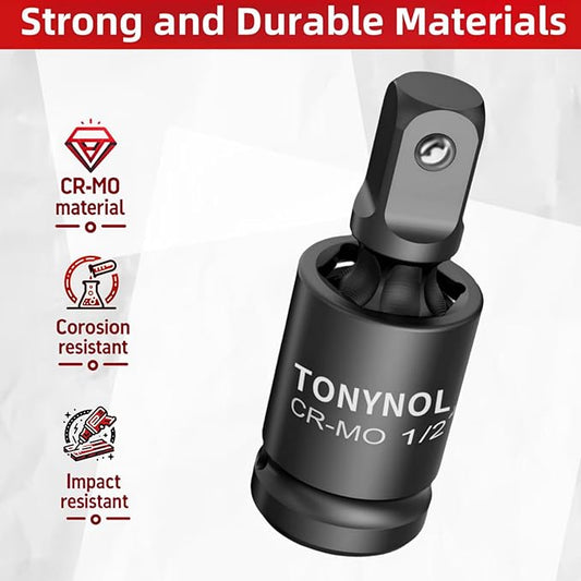 3 Pcs Universal Joint Swivel Socket Adapter Set 1/4",3/8"& 1/2"Drivers,U-Joint Drive CR-MO Impact Grad Wobble Socket Wrench Set。