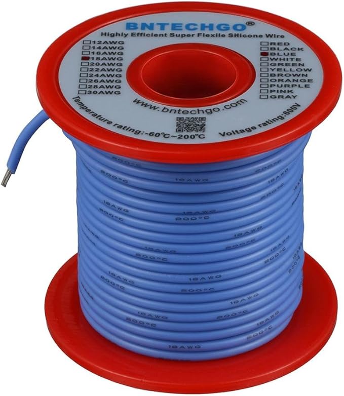 BNTECHGO 18 Gauge Silicone Wire Spool 50 ft Blue Flexible 18 AWG Stranded Tinned Copper Wire