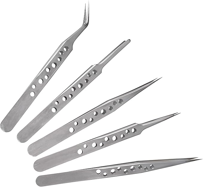 5 Packs Precision Tweezers Stainless Steel Fine Pointed Curved Tweezer Long Sharp Tweezers Kit for Electronics Repair Crafting Jewelry Making Industrial