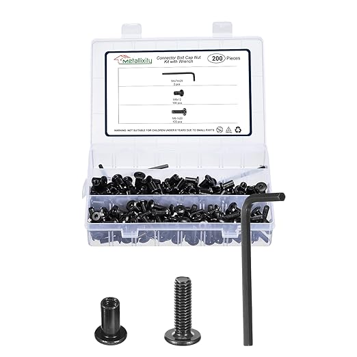METALLIXITY Furniture Crib Screws Replacement Set with Wrench(M6-1x20mm) 200Pcs, Galvanization Connector Bolts M6 Screw Barrel Nuts Binding Screws, for Chair Cabinet Bed, Black