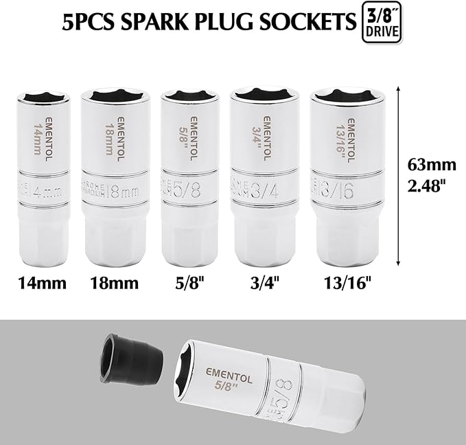 EMENTOL 17PCS 1/4" and 3/8" Drive Socket Accessory Set, with Spark Plug Sockets, Extension Bars, Adaptors, Impact Universal Joint, Professional Drive Socket Accessories