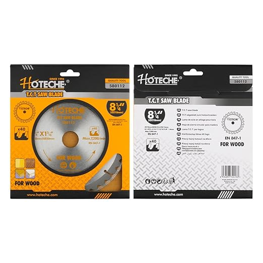 Hoteche 8-1/4-Inch Circular Saw Blade for Wood 40-Tooth Tungsten Carbide-Tipped Blade High-Performance Professioal Saw Blade for Miter Saw and Table Saws with 1-inch, 13/16-inch, 5/8-inch Arbor