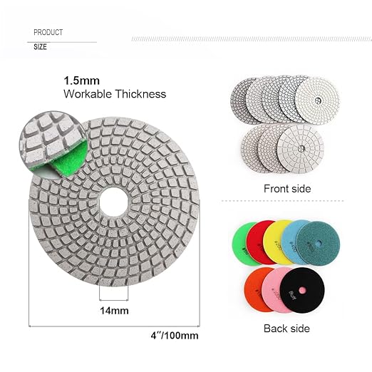 SHDIATOOL 8Pcs 4 Inch Diamond Wet Polishing Pads with White Bond Grit 50 Sanding Pads Grinding Pads for Marble Granite Stone