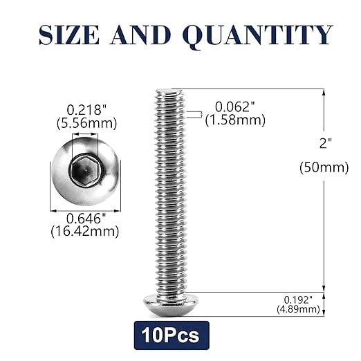 3/8-16 x 2 Button Head Socket Cap Bolts Screws, 10Pcs 304 Stainless Steel 18-8, Allen Hex Drive, Bright Finish by SG TZH(with Hex Spanner)