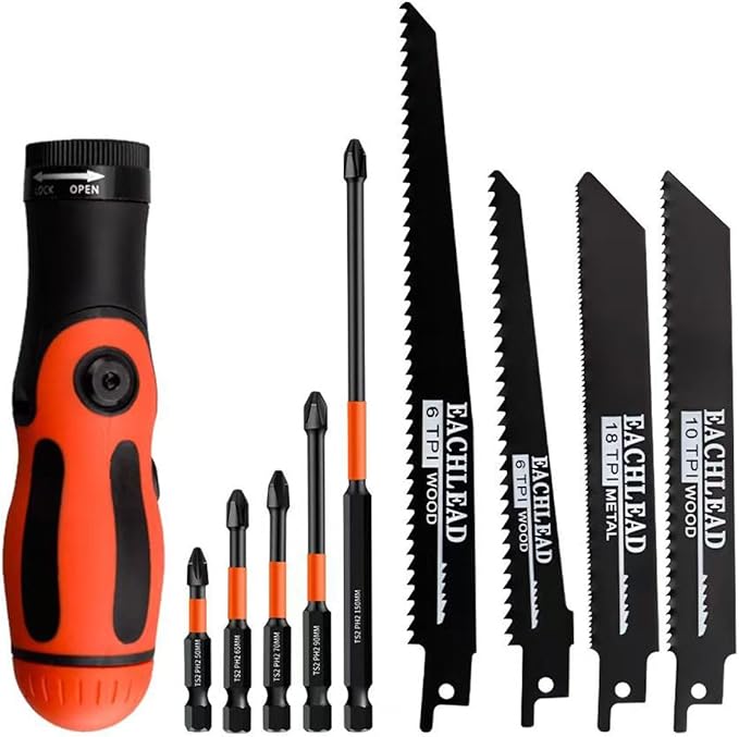9-In-1 Multi-Functional Hand Saw Set - Reciprocating Saw Blades & Screwdriver Bits Kit, 6/10/18 TPI Blades for Cutting Wood,Thin Metel, Plastic, DIY Crafts, Household Repair Tools