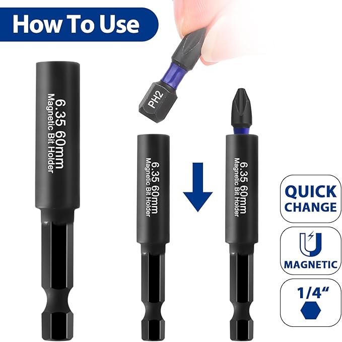 HPHOPE Phillips Bit Set, 6Pcs PH2 Bits with 60mm Magnetic Bit Holder, Precision Screwdriver Bit Set