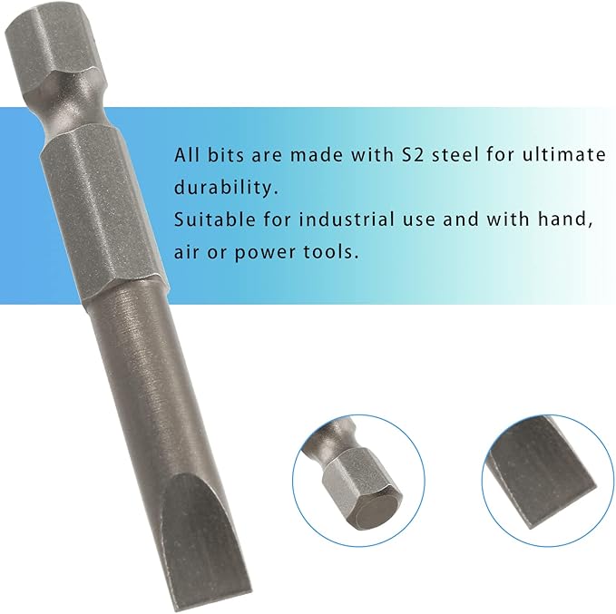 10 Pcs SL6 Magnetic Slotted Screwdriver Bits S2 Steel Flat Head Screwdriver Bits with 1/4 Inch Hex Shank, 2 Inch Length