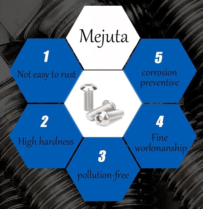 Metuja M6-1.0x16mm Button Head Socket Cap Bolts Screws竊?5pcs竊? Stainless Steel, Full Thread, Silver, Allen Hex Drive