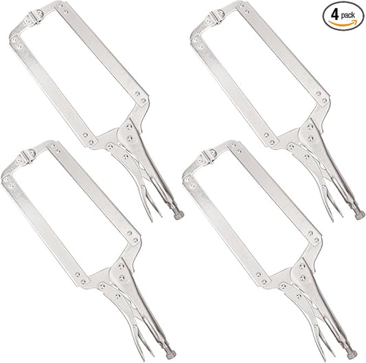 4 Pack 18 Inch C-Clamp Locking Pliers with Swivel Pads, Heavy Duty, Adjustable Vise Grip C Clamps for Woodworking and Home Improvement
