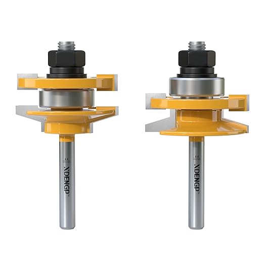 2PCS Bevel Style Rail and Stile Router Bits Set 1/4 Inch Shank, 3/8 Inch Cutting Depth, Up to 7/8 Inch Stock, Kitchen Cabinet Door Frame Shaper Cutters Raise Panel Making Router Bit Set
