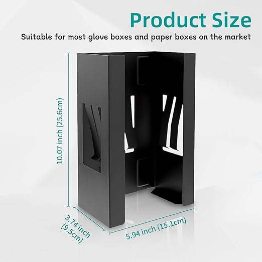 2Pcs Magnetic Box Glove Holder, Glove Dispenser Wall Mount Black, Magnetic Tool Rack for Rubber Gloves Tissue, Disposable Glove Organizer of Lab, Pack of 2