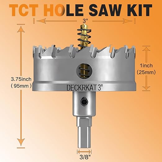 3" TCT Hole Saw for Hard Metal, Heavy Duty 75mm Tungsten Carbide Tipped Hole Cutter with Spring-Loaded Pilot Drill Bit for Stainless Steel, Metal, Iron, and Plastic