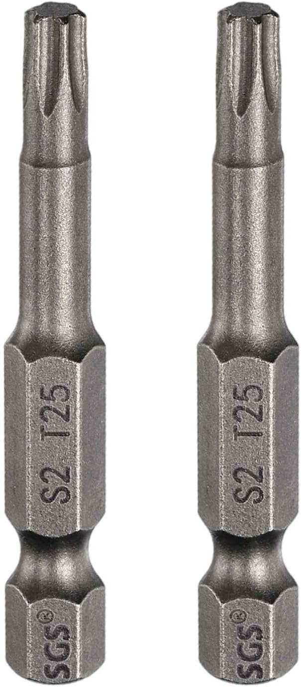 HARFINGTON 2pcs T25 Torx Head Screwdriver Bit 1/4" Hex Shank 2" (50mm) Long Magnetic No Hole Tip Tamper Proof 6 Point Star Screw Driver Drill Bits S2 Steel Industrial Power Screwdrivers