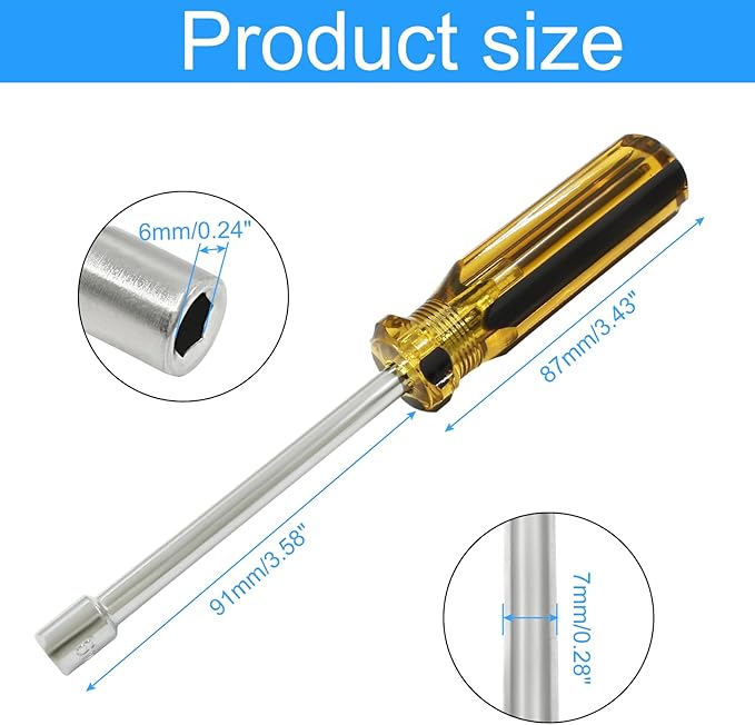 Biaungdo 6mm Socket Wrench Screwdriver, Hex Socket Wrench High-Carbon Steel Hexagon Nut Driver Non-Magnetic Tip Hex Nut Screwdriver Hand Tool for Repairs(Plastic Handle)
