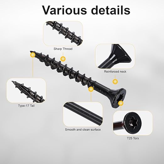 Deck Screws #8X1-5/8?쇺? T25 Star Torx Drive Flat Head Wood Screws, Black, 5lb