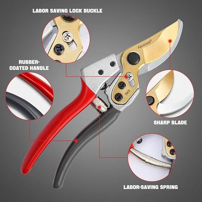 Professional gardening shears, made of SK5 stainless steel material, sturdy and durable, Dual color anti slip handle is easier to use 竊똞nd suitable for various tasks such as gardening pruning