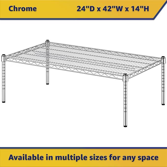 24" x 42" x 14" Chrome Wire Storage Shelf, Dunnage Rack, Commercial 1 Tier Small Shelf