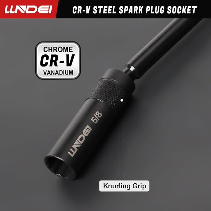 LLNDEI 5/8" Swivel Magnetic Spark Plug Socket, 360 Degree Spark Plug Socket 3/8" Drive 11" Length, Strong Magnetic Grip Swivel Sockets for Efficient Changes, CR-V Steel