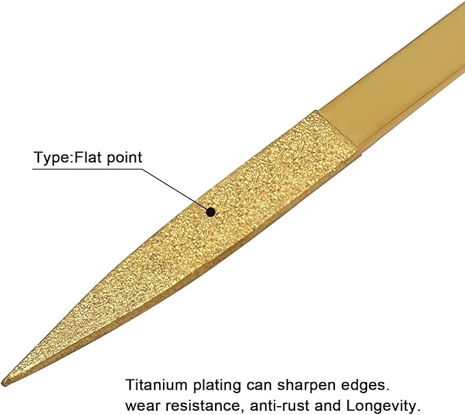 10 PCS Diamond Needle File(4mm x 160mm,150 Grit) Titanium Coated Mini Metal Files Flat Point Files for Precision Metal File Work Miniature DIY Jewelers/Glass/Ceramic