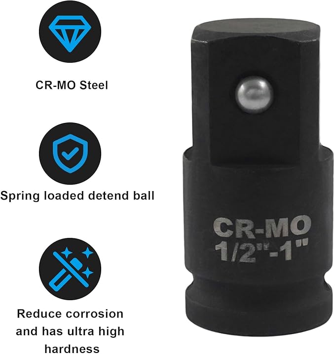 1/2" Female to 1" Male Impact Socket Adapter, Black Wrench Socket Adapter For Impact Driver