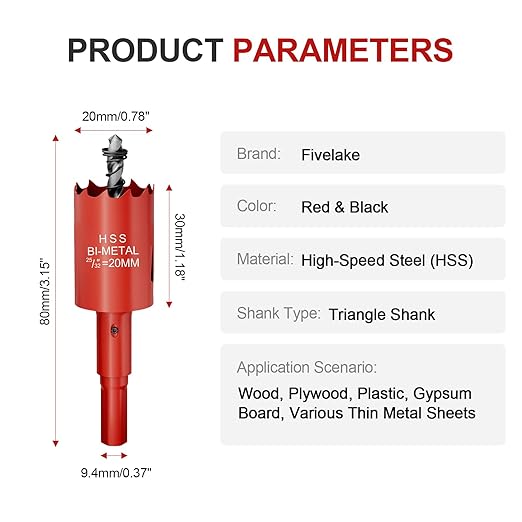 25/32" (20mm) Bi-Metal M42 High Speed Steel Hole Saw with Pilot Drill Bit, Smooth Cutting Edge for PVC, Drywall, Wood, Plastic, Gypsum Board, Rubber, Thin Metal