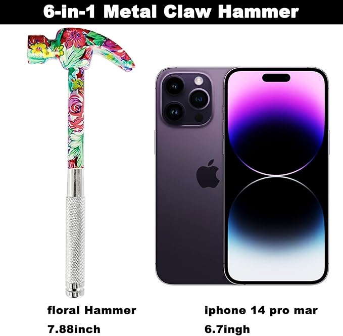 6 in 1 Flower Hammer and Screwdriver Tool, Compact Screwdriver Hammer Tools Set with Screwdriver, Best Gift for Birthday Valentine's Mother's day Christmas Thanksgiving Halloween (Pink)