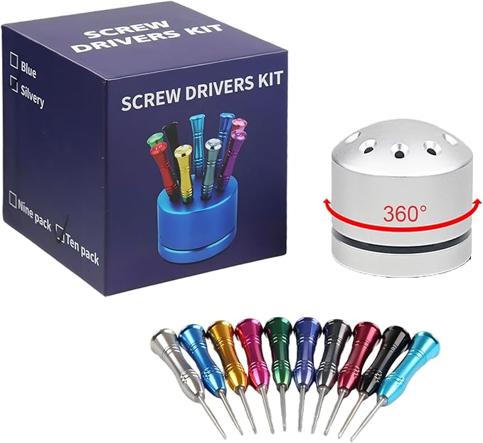 Dental Implant Screw Driver Universal Kit Tool Dentistry Implant Repair Stainless Steal Base Orthodontic Dentistry Tool with 9 Pcs（Slivery）