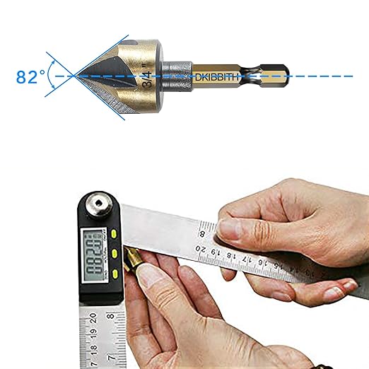 Countersink Drill Bit Set, 5pc, 1/4" Hex Shank, 82 Degree Countersink Holes for Screws to Sit Flush or Under The Surface of Metal Wood Plastic, Sizes 1/4, 3/8, 1/2, 5/8, 3/4 Inches with Storage Case