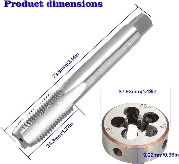 M14 x 1.5 Metric Thread Tap and Die Set, M14 x 1.5mm High-Speed Steel Machine Tap and Die Set, Right Hand Thread Tap and Round Thread Die