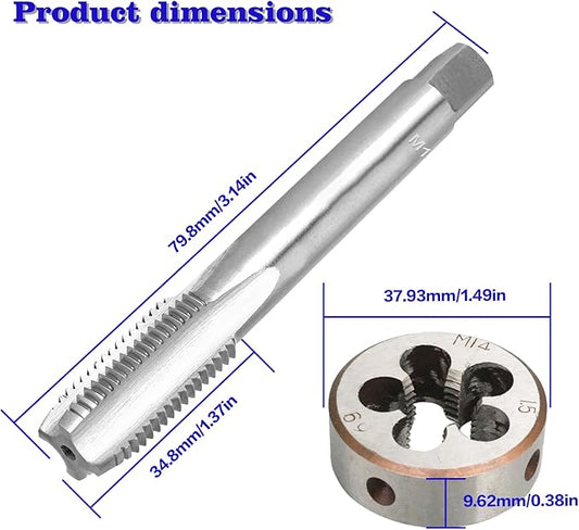 M14 x 1.5 Metric Thread Tap and Die Set, M14 x 1.5mm High-Speed Steel Machine Tap and Die Set, Right Hand Thread Tap and Round Thread Die