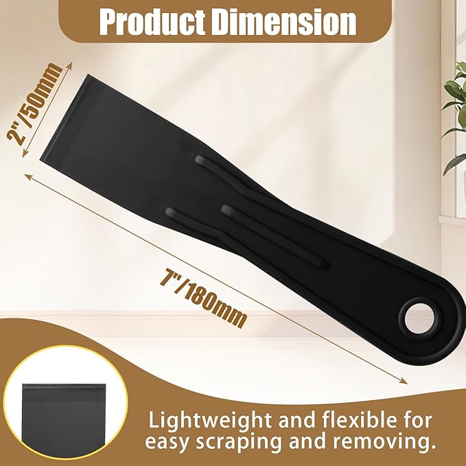 6pcs Flexible Plastic Putty Knife Set - 2 Inch Wide Scraper for Wall Repair, Spackling, Drywall Taping & Painting Projects (Black)