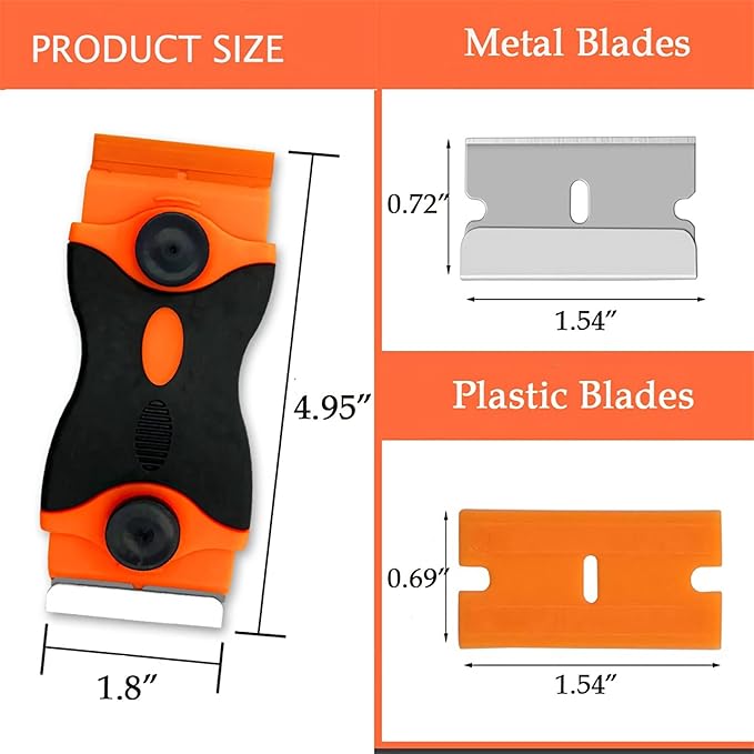 Razor Blade Scraper, 2-in-1 Double Edged Razorblade Scraper Tool with 20Pcs Razor Blades, Multi-Purpose Paint Cleaning Razor Scraper for Glass, Decals, Stickers, Labels, Caulk, Adhesive, Paint Removal