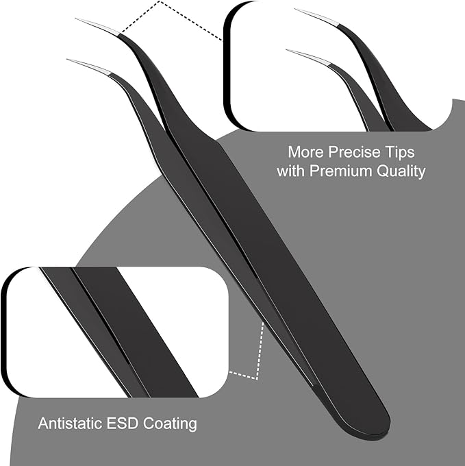 G.CATACC 4-Pack Precision Tweezers Set, Curved and Pointed Tweezer Kit for Craft, Eyelash Extension, Blackheads, Facial Hair, Ingrown Hair Removal, Electronics, Soldering, Jewelry - with Case