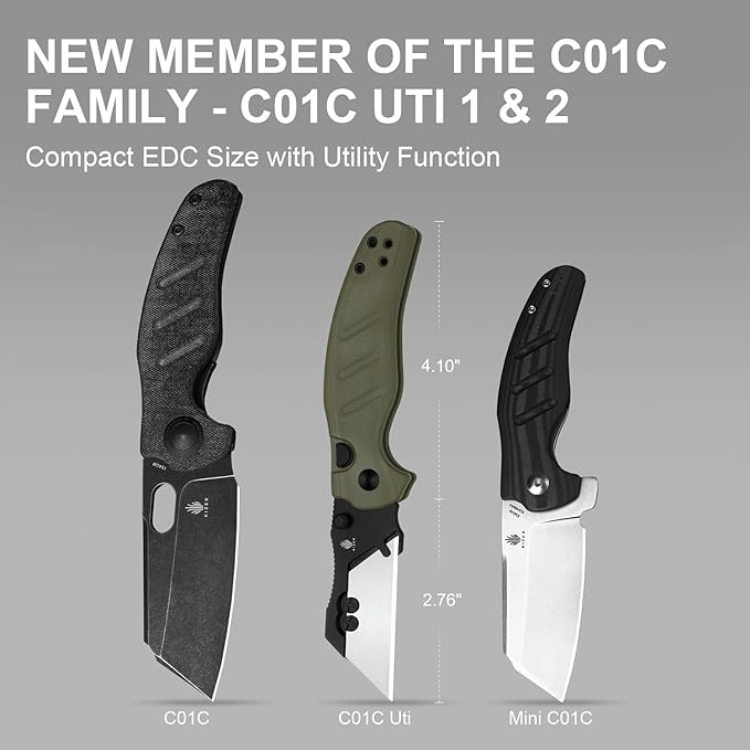 Kizer C01C Uti 1 (Dual-screw Version) Utility Knife, Button Liner Lock Box Cutter EDC Pocket Knife with 5PCS Razor Blades, Green G10 Handle Small Folding Knives with Clip for Men Women, V3488.29JSA2