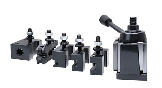 Accusize Industrial Tools - AXA 6 Pc Wedge Type Quick Change Tool Post Set, for Lathe Swing 6-12 Inches, Includes 5 Tool Holders, 0251-0111