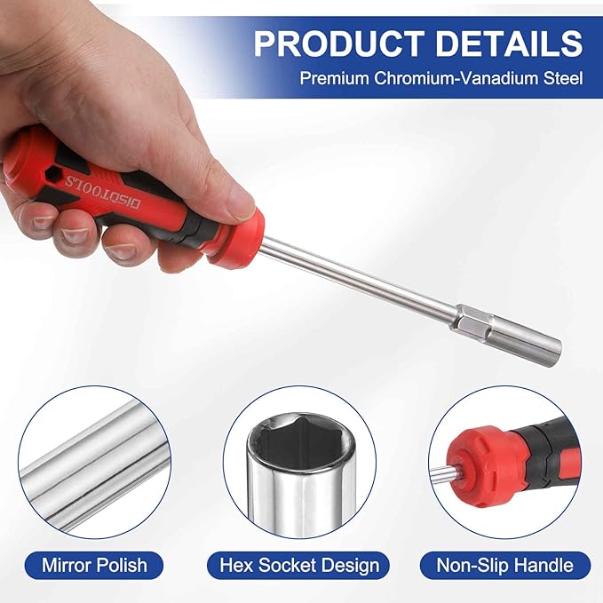 HARFINGTON 2 Pcs Metric Nut Driver 8mm CR-V Non-Magnetic Tip Hollow Shafts Hex Socket Screwdriver with Anti-Slip Handle for Automobile Repair Bit Driver
