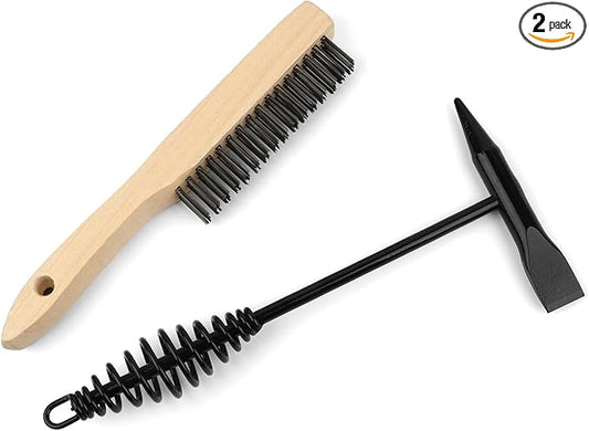 2 Pack Welding Chipping Hammer and Wire Brush Set – 11" Hammer with Coil Spring Handle, Cone and Vertical Chisel and 9.8" Stainless Steel Brush for Slag, Spatter, Residue Removal