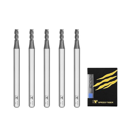 SPEED TIGER Micrograin Carbide Square End Mill - 4 Flute - ISE7/64 4T (5 Pieces, 7/64") - for Milling Alloy Steels, Hardened Steel, Metal & More ??Mill Bits Sets for DIYers & Professionals