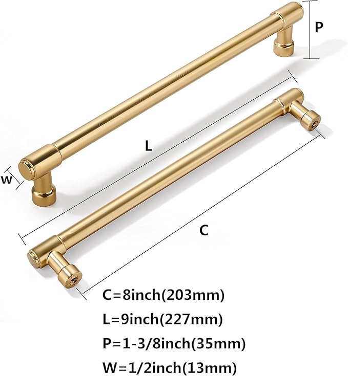 khtumeware 20 Pack 8 Inch(203mm) Champagne Bronze Cabinet Pulls Satin Brass Cabinet Pulls Gold Kitchen Cabinet Hardware for Cupboard Drawer Pulls Dresser Handle
